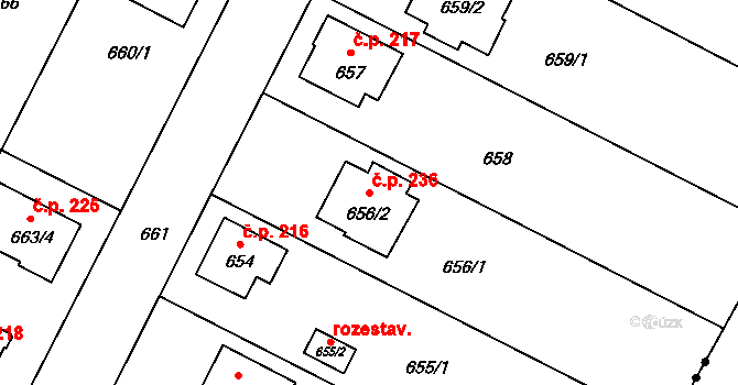 Poříčí 236, Boršov nad Vltavou na parcele st. 656/2 v KÚ Boršov nad Vltavou, Katastrální mapa