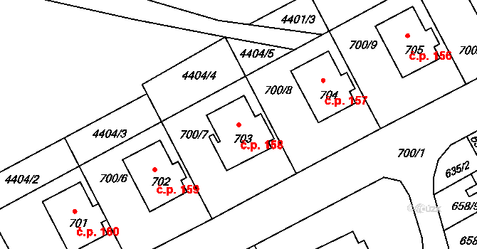 Mimoň V 158, Mimoň na parcele st. 703 v KÚ Mimoň, Katastrální mapa