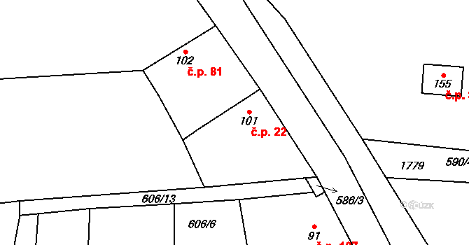 Malešov 22, Hoštka na parcele st. 101 v KÚ Malešov u Hoštky, Katastrální mapa