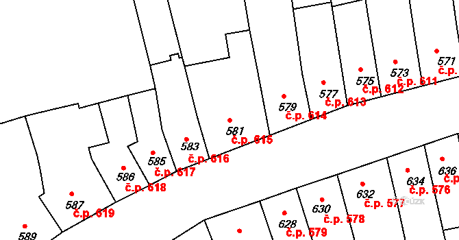 Roudnice nad Labem 615 na parcele st. 581 v KÚ Roudnice nad Labem, Katastrální mapa
