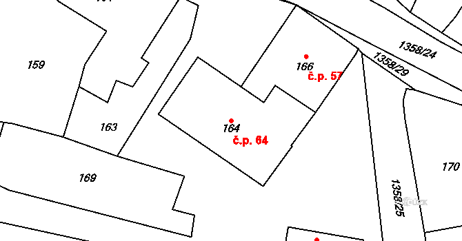 Slatiny 64 na parcele st. 164 v KÚ Slatiny, Katastrální mapa