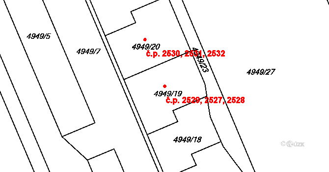 Severní Terasa 2527,2528,2529, Ústí nad Labem na parcele st. 4949/19 v KÚ Ústí nad Labem, Katastrální mapa
