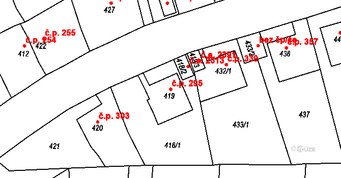 Střekov 295, Ústí nad Labem na parcele st. 419 v KÚ Střekov, Katastrální mapa