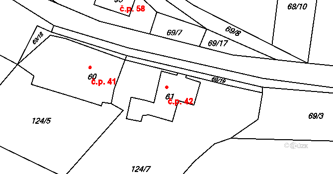 Kornice 42, Litomyšl na parcele st. 61 v KÚ Kornice, Katastrální mapa