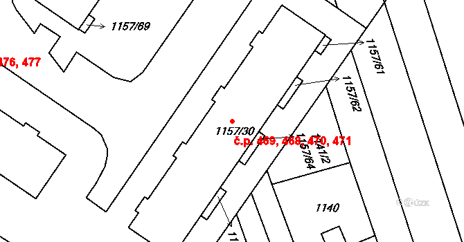 Jarošov 468,469,470,471, Uherské Hradiště na parcele st. 1157/30 v KÚ Jarošov u Uherského Hradiště, Katastrální mapa