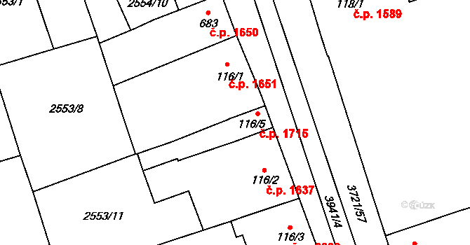 Břeclav 1715 na parcele st. 116/5 v KÚ Břeclav, Katastrální mapa