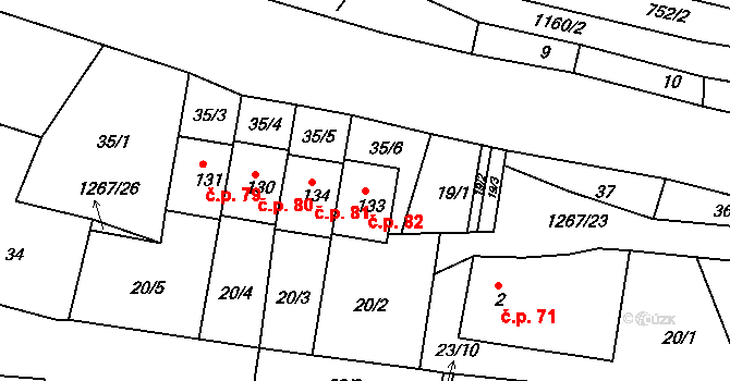 Sklené 82 na parcele st. 133 v KÚ Sklené u Svitav, Katastrální mapa