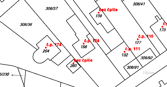 Bukovinka 124 na parcele st. 156 v KÚ Bukovinka, Katastrální mapa