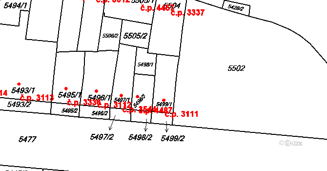 Židenice 3111, Brno na parcele st. 5499/1 v KÚ Židenice, Katastrální mapa