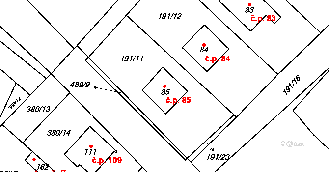 Lazinov 85 na parcele st. 85 v KÚ Lazinov, Katastrální mapa