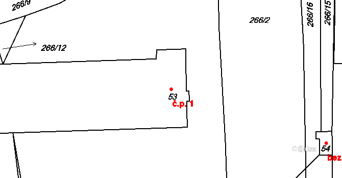 Hrádek 1, Raná na parcele st. 53 v KÚ Hrádek u Loun, Katastrální mapa