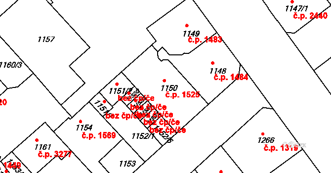 Teplice 1525 na parcele st. 1150 v KÚ Teplice, Katastrální mapa