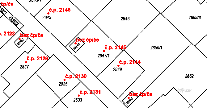 Teplice 2145 na parcele st. 2847/1 v KÚ Teplice, Katastrální mapa