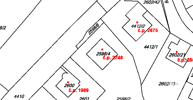 Teplice 2748 na parcele st. 2598/4 v KÚ Teplice, Katastrální mapa