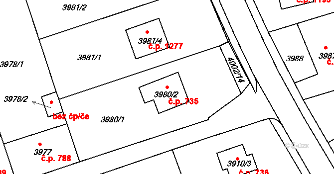Frýdlant 735, Frýdlant nad Ostravicí na parcele st. 3980/2 v KÚ Frýdlant nad Ostravicí, Katastrální mapa