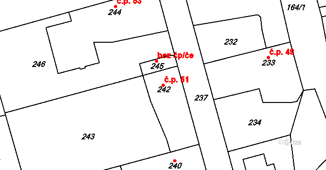 Benice 51, Praha na parcele st. 242 v KÚ Benice, Katastrální mapa