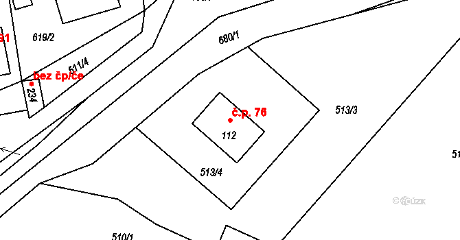 Rodvínov 76 na parcele st. 112 v KÚ Rodvínov, Katastrální mapa