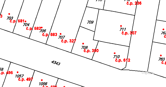 Žižkov 350, Praha na parcele st. 708 v KÚ Žižkov, Katastrální mapa