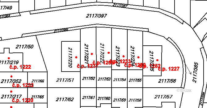 Chodov 1233, Praha na parcele st. 2117/222 v KÚ Chodov, Katastrální mapa