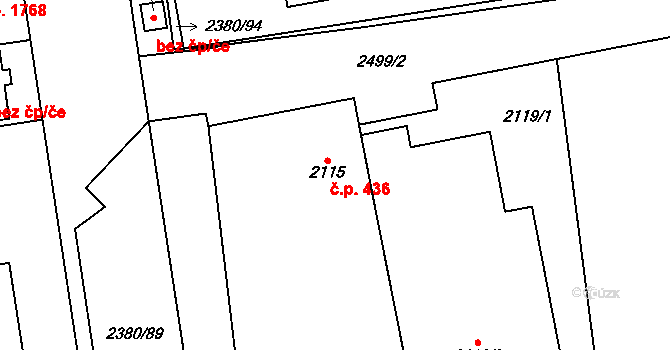 Kunratice 436, Praha na parcele st. 2115 v KÚ Kunratice, Katastrální mapa