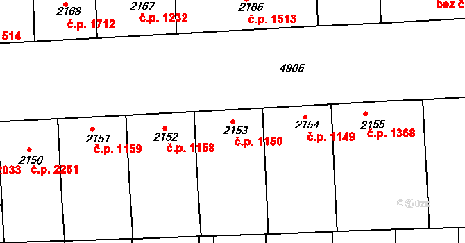 Smíchov 1150, Praha na parcele st. 2153 v KÚ Smíchov, Katastrální mapa