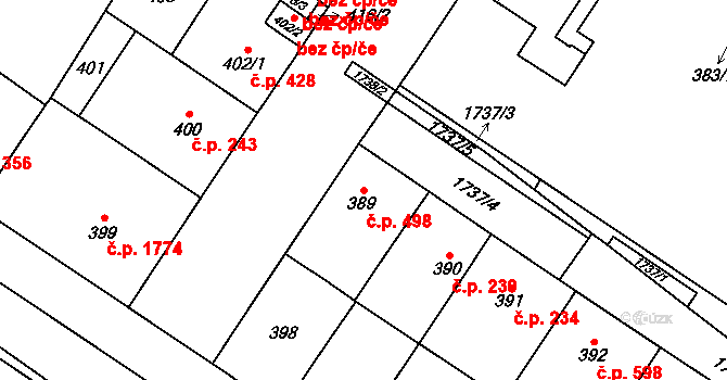 Kobylisy 498, Praha na parcele st. 389 v KÚ Kobylisy, Katastrální mapa