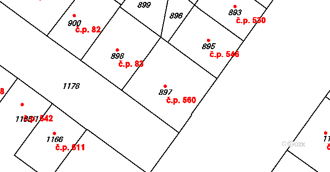 Vršovice 560, Praha na parcele st. 897 v KÚ Vršovice, Katastrální mapa