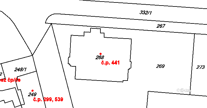 Hostivař 441, Praha na parcele st. 268 v KÚ Hostivař, Katastrální mapa