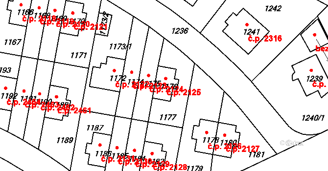 Záběhlice 2125, Praha na parcele st. 1176 v KÚ Záběhlice, Katastrální mapa