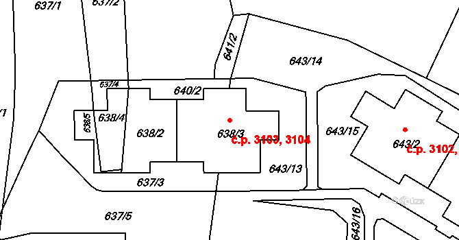 Záběhlice 3103,3104, Praha na parcele st. 638/3 v KÚ Záběhlice, Katastrální mapa