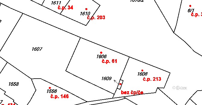 Zdice 61 na parcele st. 1606 v KÚ Zdice, Katastrální mapa