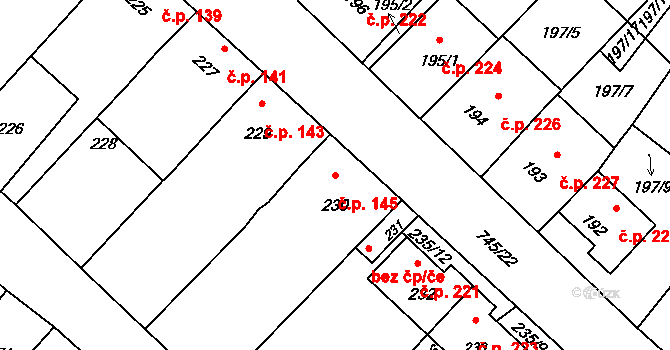 Jevišovka 145 na parcele st. 230 v KÚ Jevišovka, Katastrální mapa