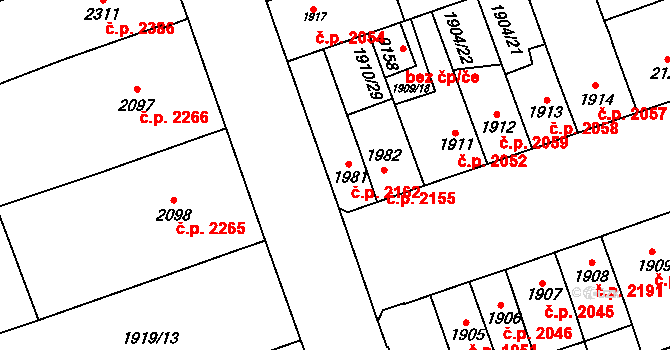 Hodonín 2162 na parcele st. 1981 v KÚ Hodonín, Katastrální mapa