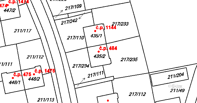 Sezimovo Ústí 484 na parcele st. 435/2 v KÚ Sezimovo Ústí, Katastrální mapa