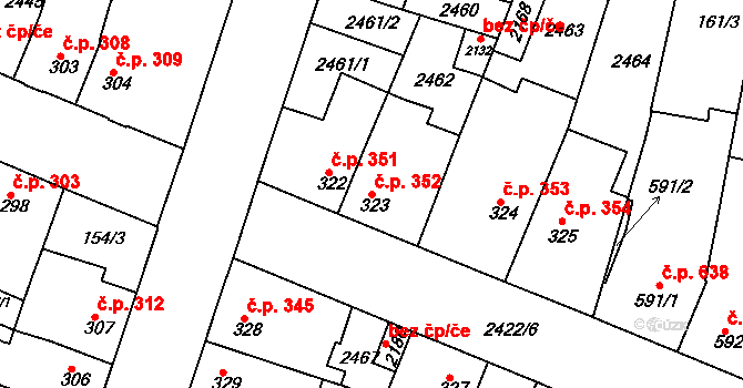 Rosice 352 na parcele st. 323 v KÚ Rosice u Brna, Katastrální mapa
