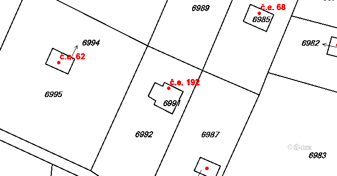 Střelice 192 na parcele st. 6991 v KÚ Střelice u Brna, Katastrální mapa