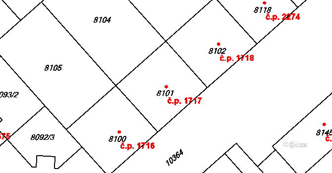 Jižní Předměstí 1717, Plzeň na parcele st. 8101 v KÚ Plzeň, Katastrální mapa
