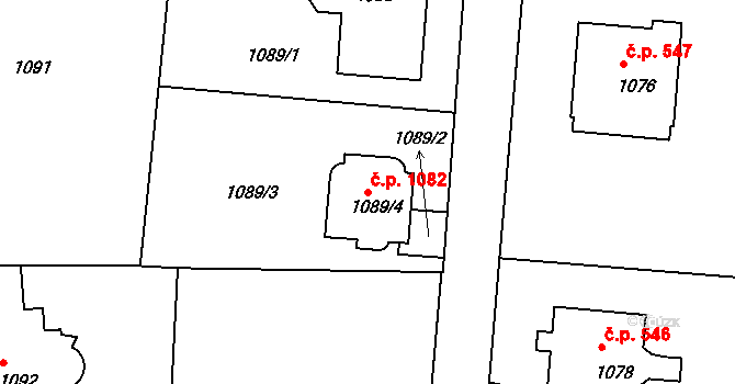 Střešovice 1082, Praha na parcele st. 1089/4 v KÚ Střešovice, Katastrální mapa