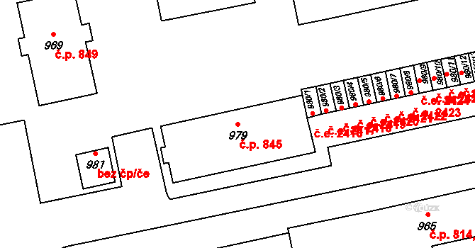 Malenovice 845, Zlín na parcele st. 979/1 v KÚ Malenovice u Zlína, Katastrální mapa