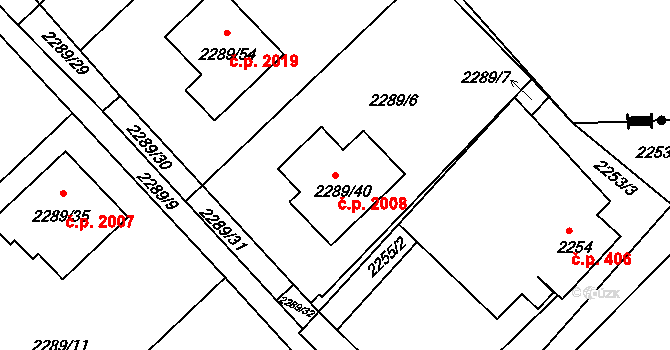 Hranice 2008, Karviná na parcele st. 2289/40 v KÚ Karviná-město, Katastrální mapa