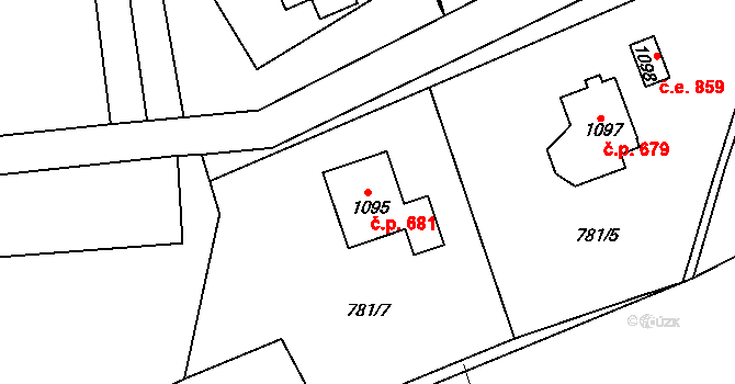 Bohosudov 681, Krupka na parcele st. 1095 v KÚ Bohosudov, Katastrální mapa