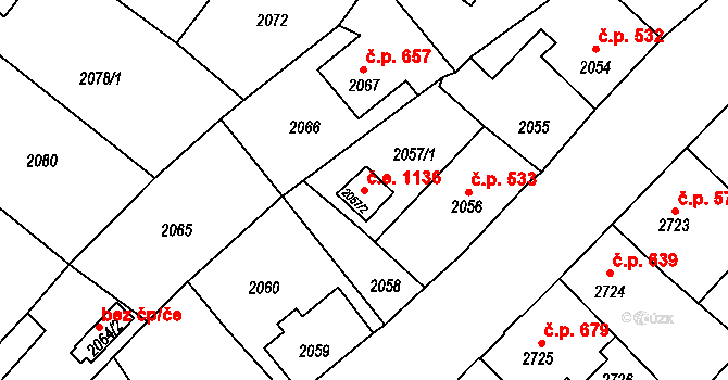 Děčín VI-Letná 1136, Děčín na parcele st. 2057/2 v KÚ Podmokly, Katastrální mapa