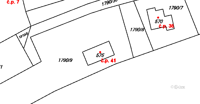Podzámčí 41, Kdyně na parcele st. 575 v KÚ Podzámčí, Katastrální mapa