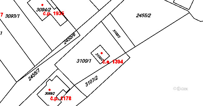 Kuřim 1394 na parcele st. 3100/2 v KÚ Kuřim, Katastrální mapa