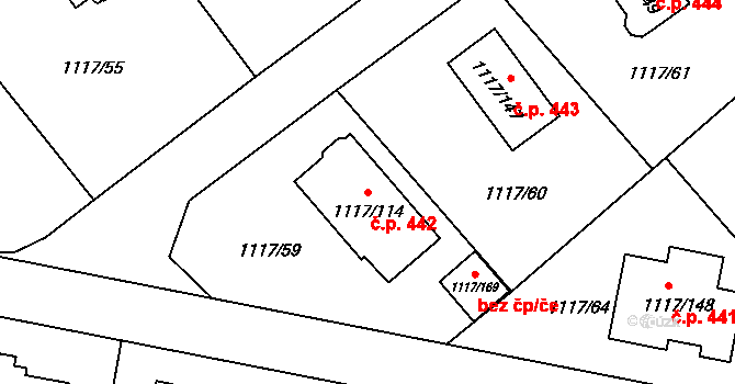 Divišov 442 na parcele st. 1117/114 v KÚ Divišov u Benešova, Katastrální mapa