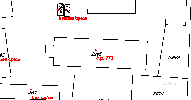 Plzeňské Předměstí 773, Rokycany na parcele st. 2945 v KÚ Rokycany, Katastrální mapa