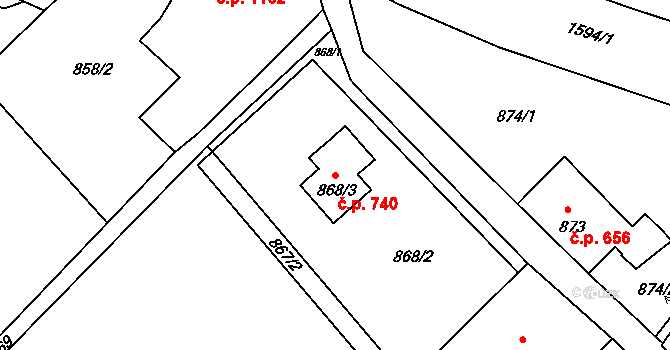 Rumburk 1 740, Rumburk na parcele st. 868/3 v KÚ Rumburk, Katastrální mapa