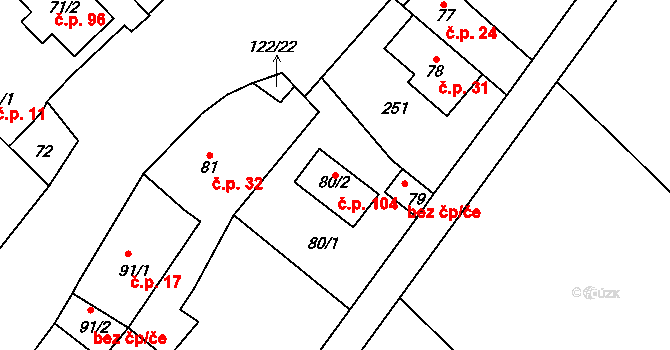 Chrást 104, Mladá Boleslav na parcele st. 80/2 v KÚ Chrást u Mladé Boleslavi, Katastrální mapa