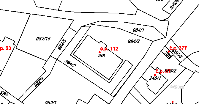 Děčín XXI-Horní Oldřichov 112, Děčín na parcele st. 786 v KÚ Horní Oldřichov, Katastrální mapa