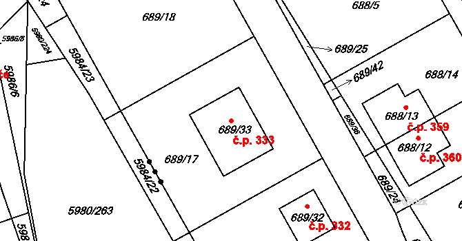 Březenec 333, Jirkov na parcele st. 689/33 v KÚ Březenec, Katastrální mapa